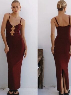 Runaway the Label Normani Maxi Dress with Front Cutouts in Chocolate